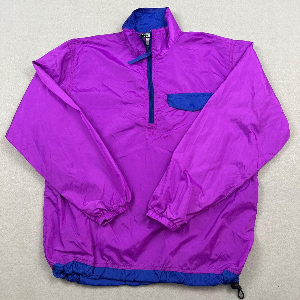 Vintage L.L. Bean Jacket Men Small Purple 1/4 Zip Anorak Pullover Windbreaker S